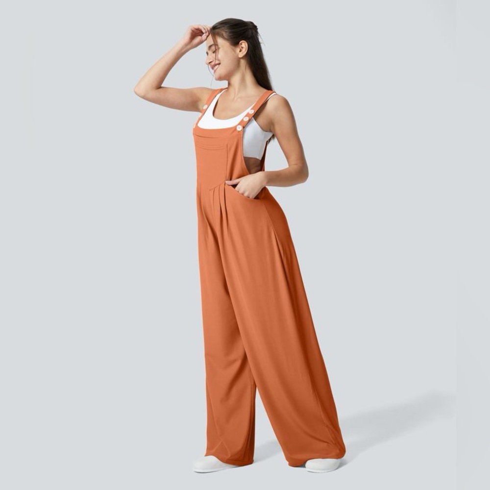 Halara Adjustable Strap Button Multiple Pockets Overalls MEDIUM- Orange - Picture 3 of 10